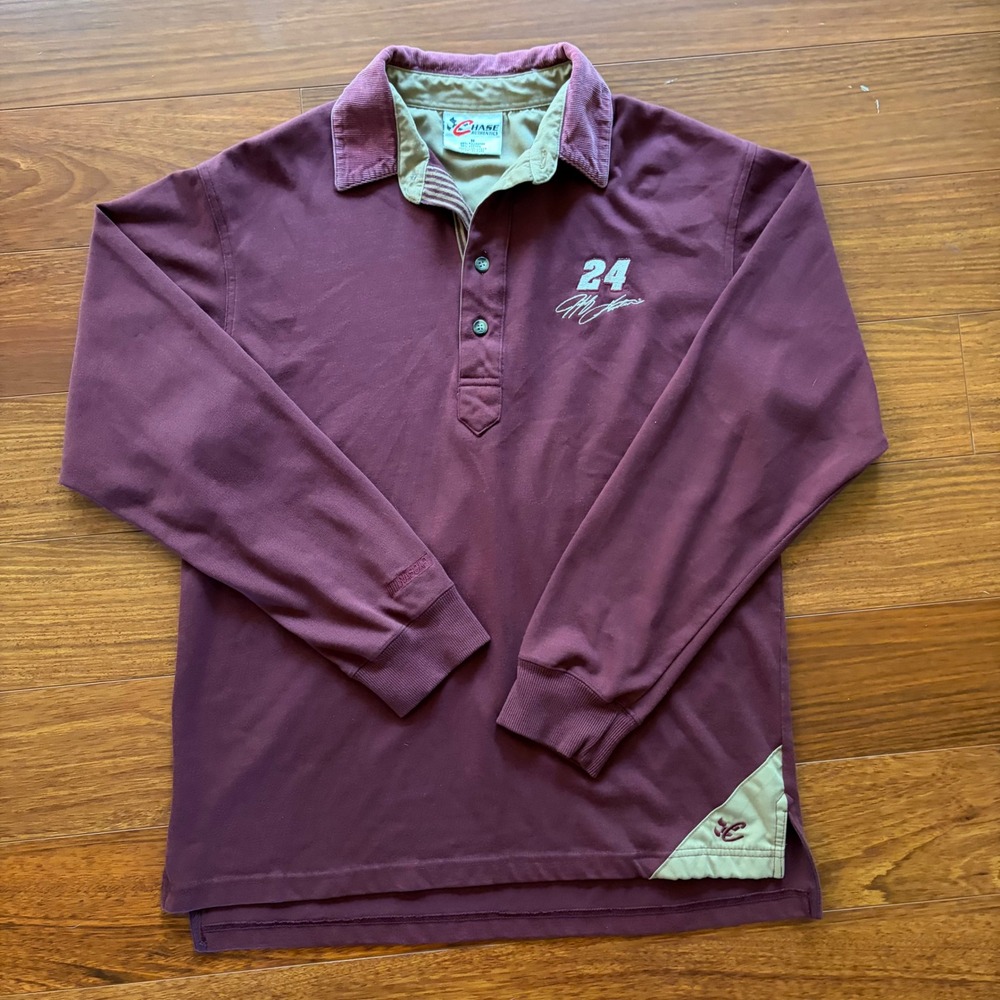Chase Authentics Mens Jeff Gordon 24 NASCAR Polo Shirt Size M Maroon Long Sleeve